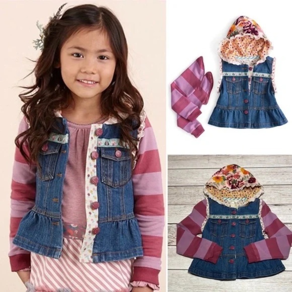 Matilda‎ Jane Labyrinth Jacket vest Size 12 woodland stripe floral denim